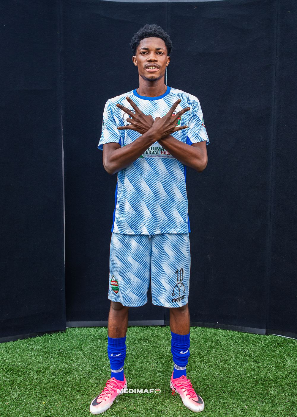 Medimafo Football Academy player in the light blue kit at media day