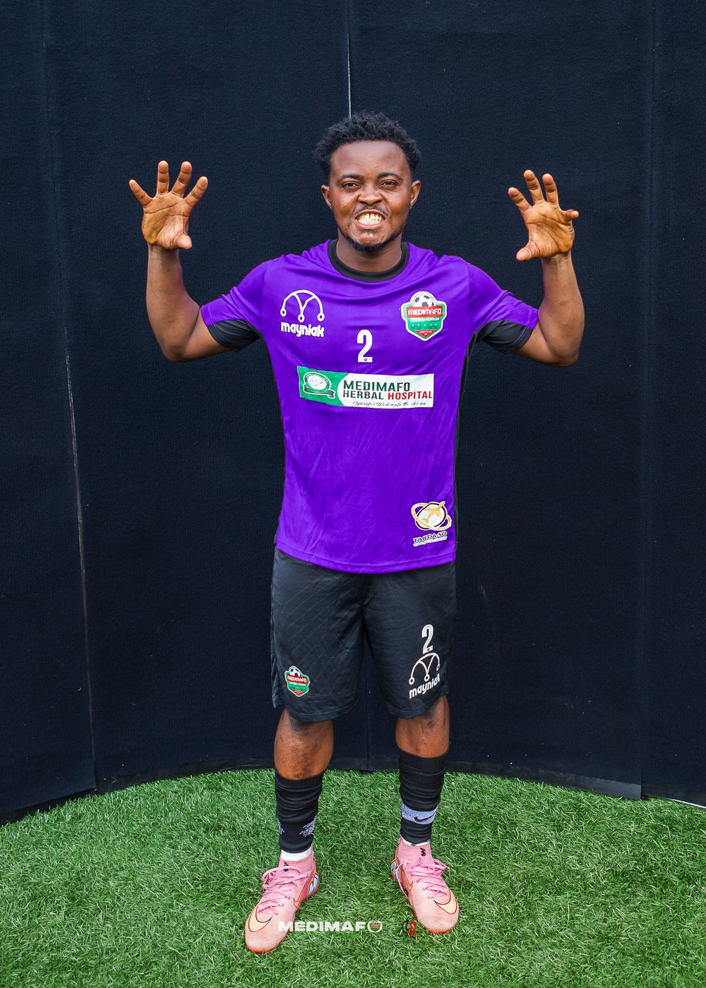 Medimafo Football Academy goalkeeper in the purple kit at media day