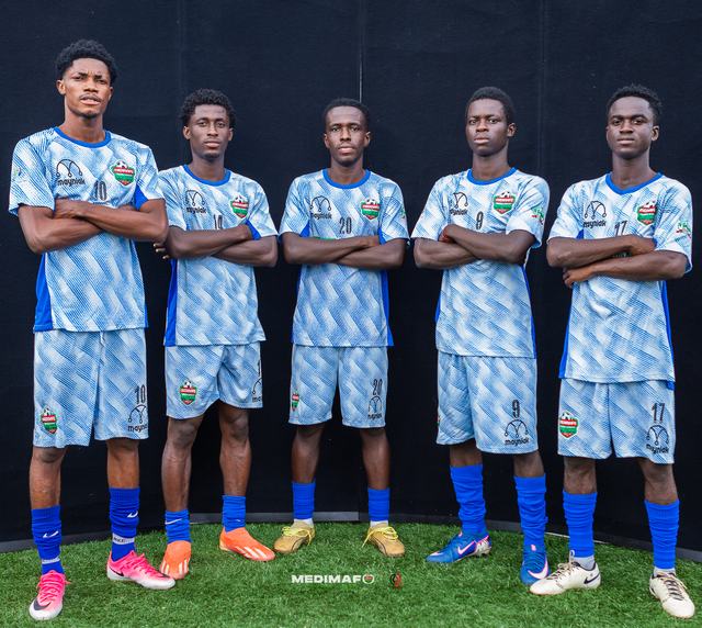Medimafo Football Academy players in the light blue kit at media day